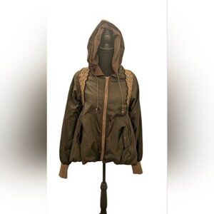 Free People vintage military green jacket sweater knit trim women Medium